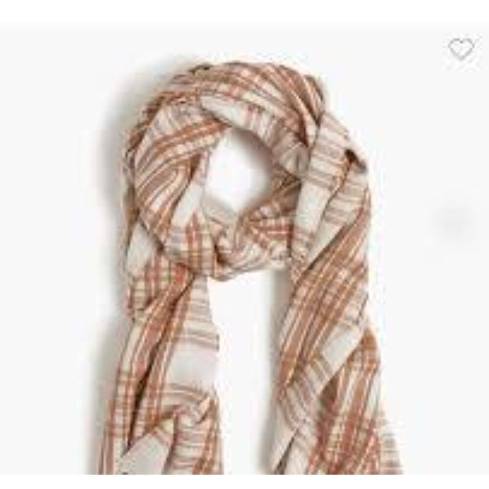 NWT J.Crew Factory Plaid Scarf Cream, Tan Preppy Oversized Wrap with Fringe